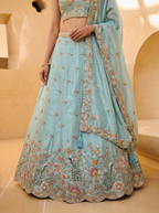 Light Blue Organza Lahenga with Zarkan & Sequince Embroidery
