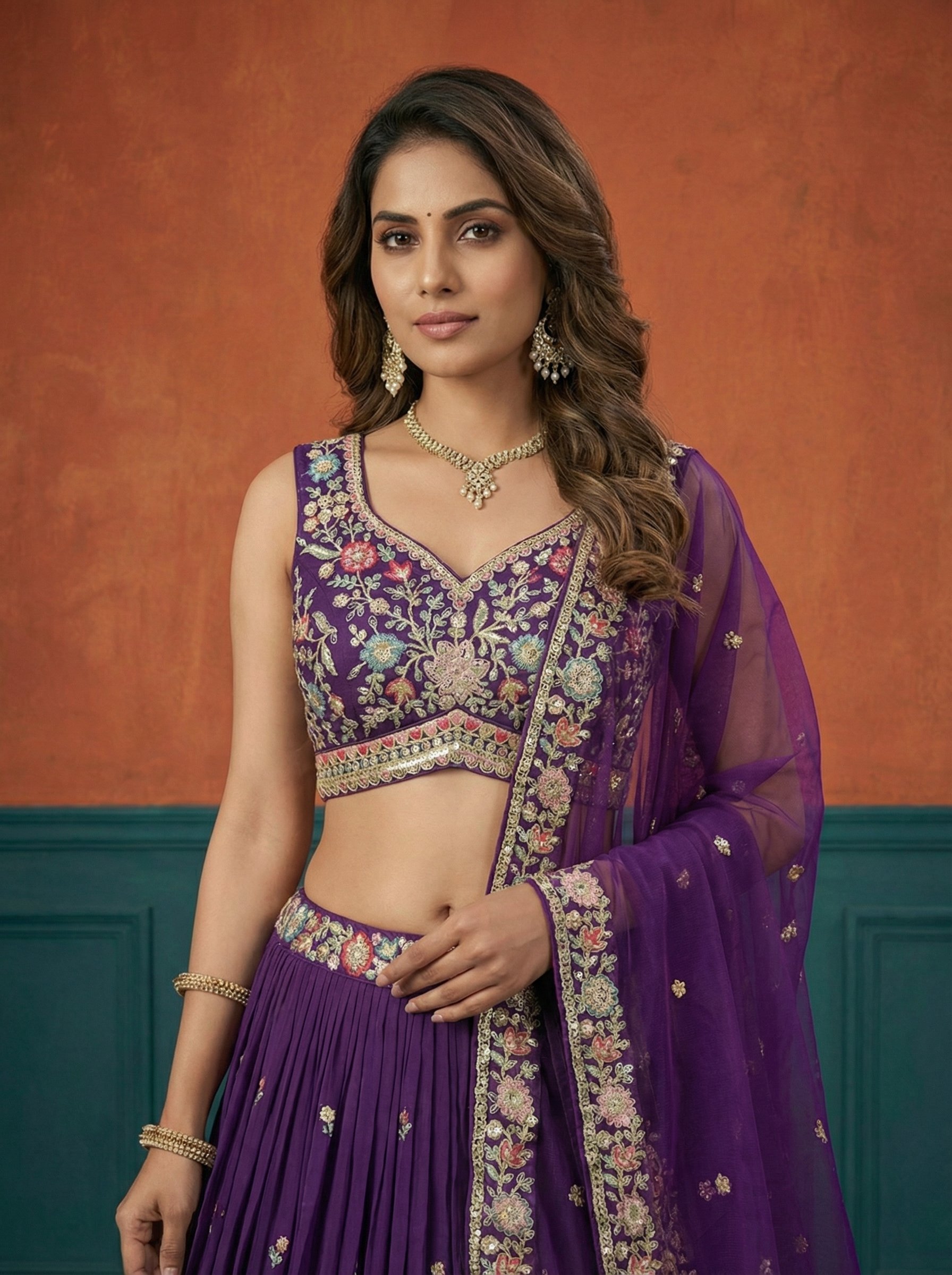 Purple Georgette Lahenga with Sequince Embroidery