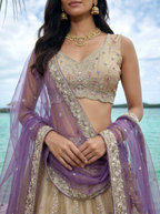 Purple Tissue Lahenga with Beads & Zari Embroidery