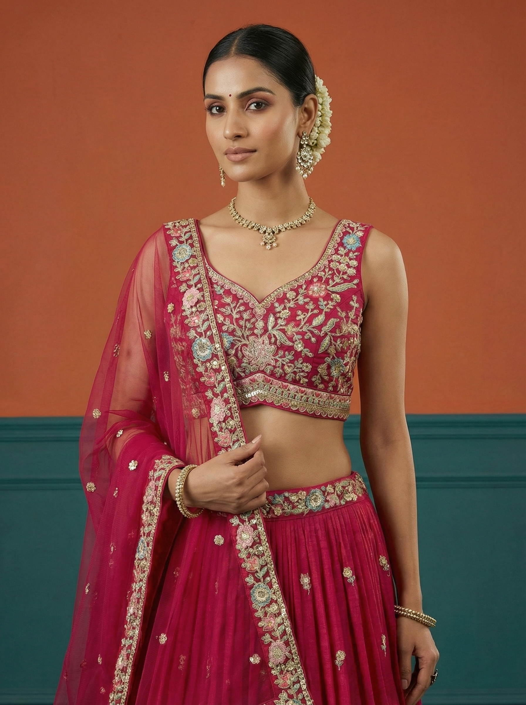 Deep Rani Georgette Lahenga with Sequince Embroidery
