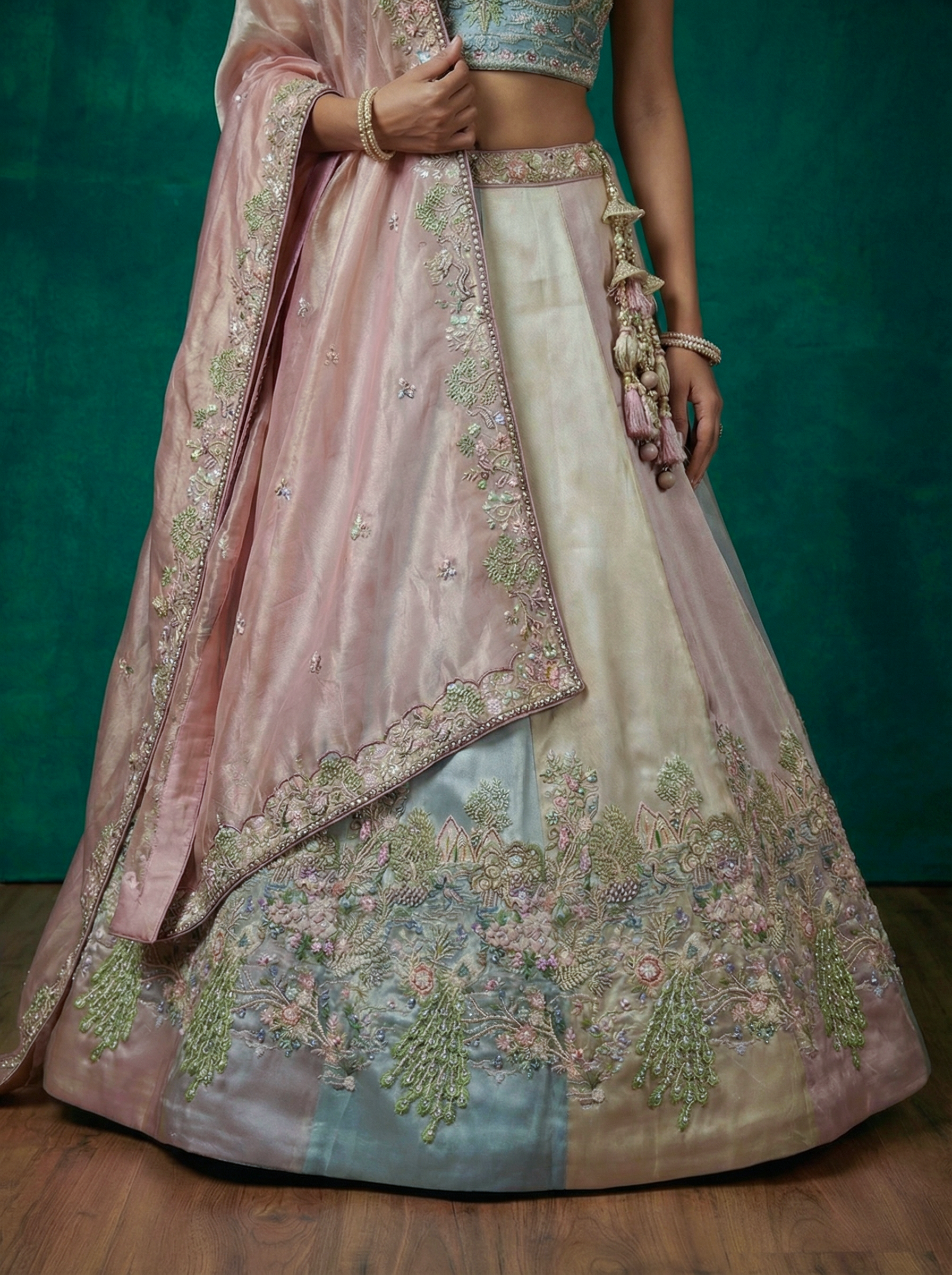 Multi-Color Organza Embroidered Lehenga Choli with Dupatta