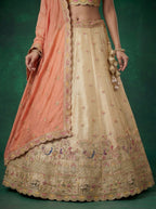 Beige Tissue Lahenga with Zarkan Embroidery