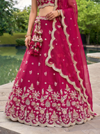 Rose Tissue Lahenga with Mirror Sequince Embroidery