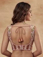 Rust colour Tissue Lahenga with Moti Embroidery