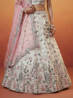 White & Pink Organza Lahenga with Swarovski Stones & Embroidery
