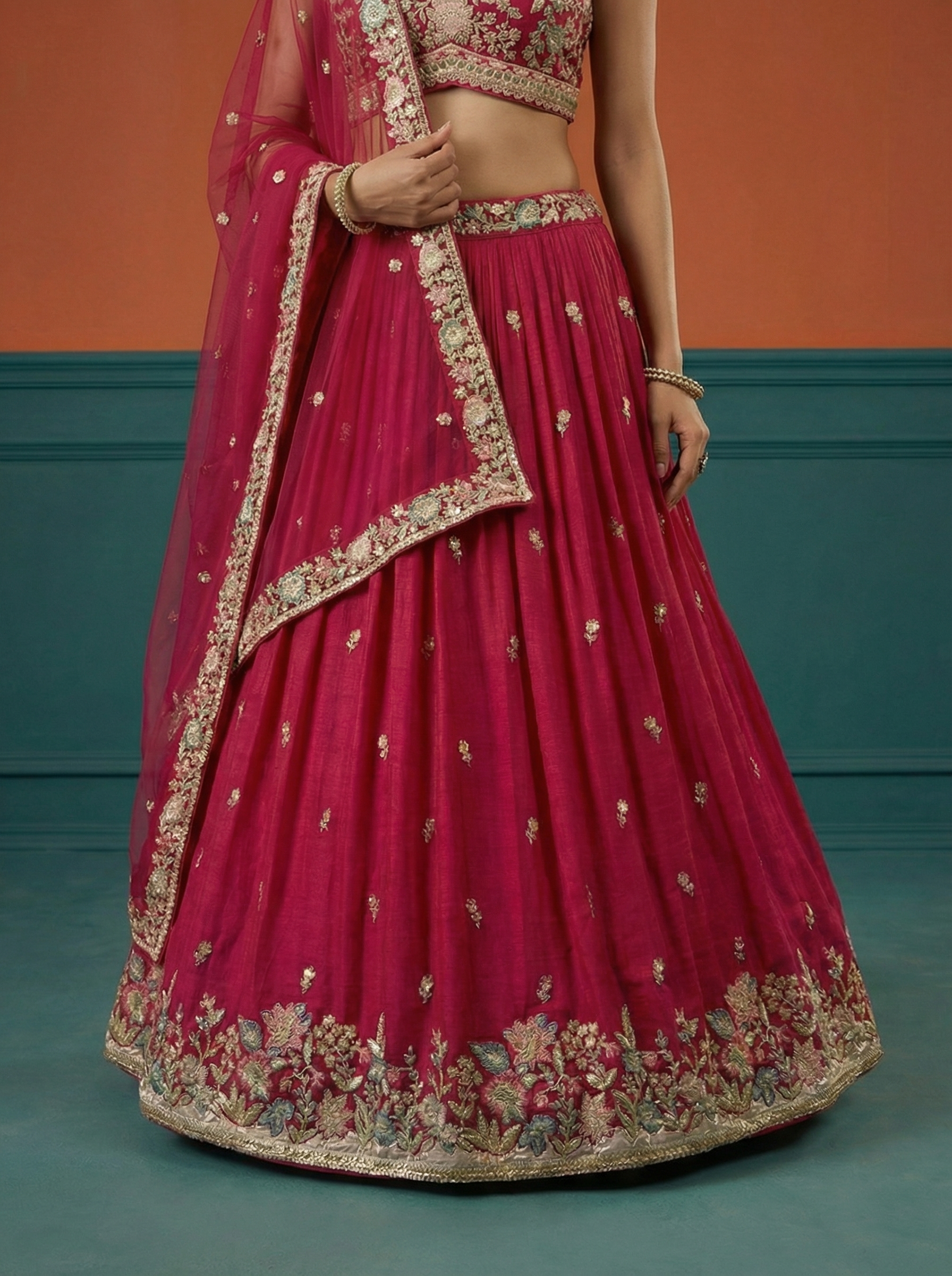 Deep Rani Georgette Lahenga with Sequince Embroidery