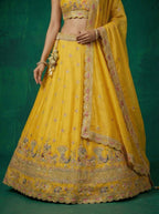 Yellow Tissue Lahenga with Zarkan Embroidery