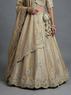 Golden Tissue Lahenga with Beads Embroidery