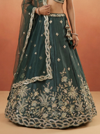 Dark Green Tissue Lahenga with Beads Embroidery