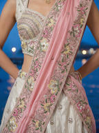 Grey & Pink Chiffon Lahenga with Sequince Embroidery