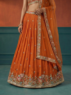 Orange Georgette Lahenga with Sequince Embroidery