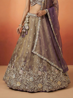 Shade of Purple Tissue Lahenga with Moti Embroidery