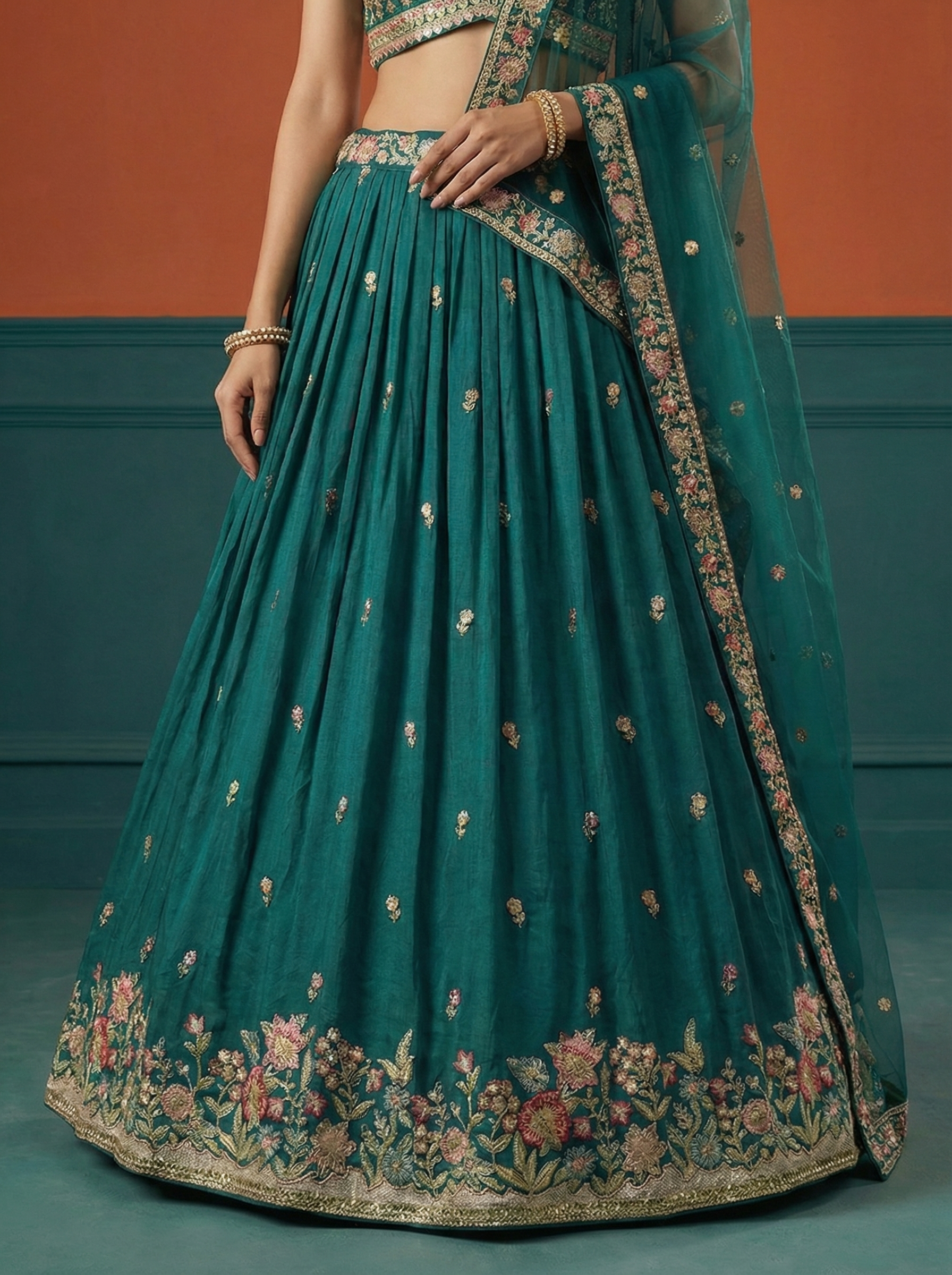 Green Georgette Lahenga with Sequince Embroidery