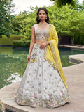 Grey & Mustard Chiffon Lahenga with Sequince Embroidery