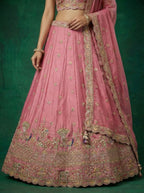 Pink Tissur Lahenga with Zarkan Embroidery