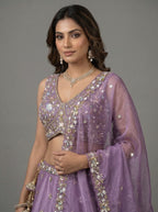 Lavender Tissue Lahenga with Sequince Embroidery