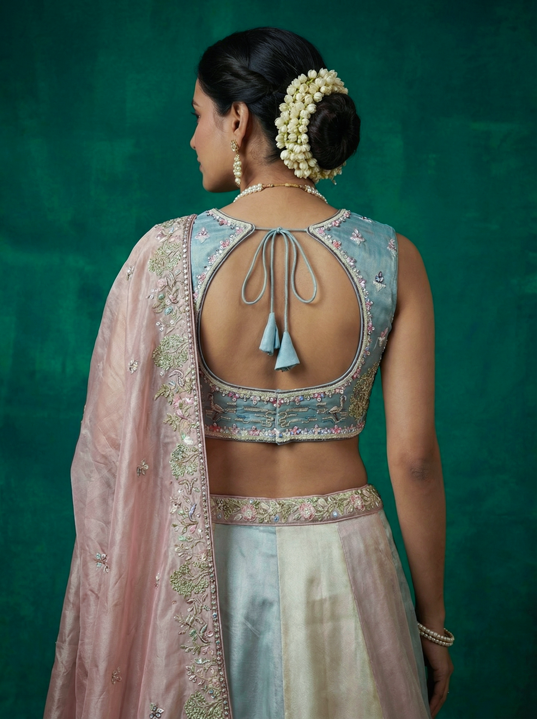 Multi-Color Organza Embroidered Lehenga Choli with Dupatta