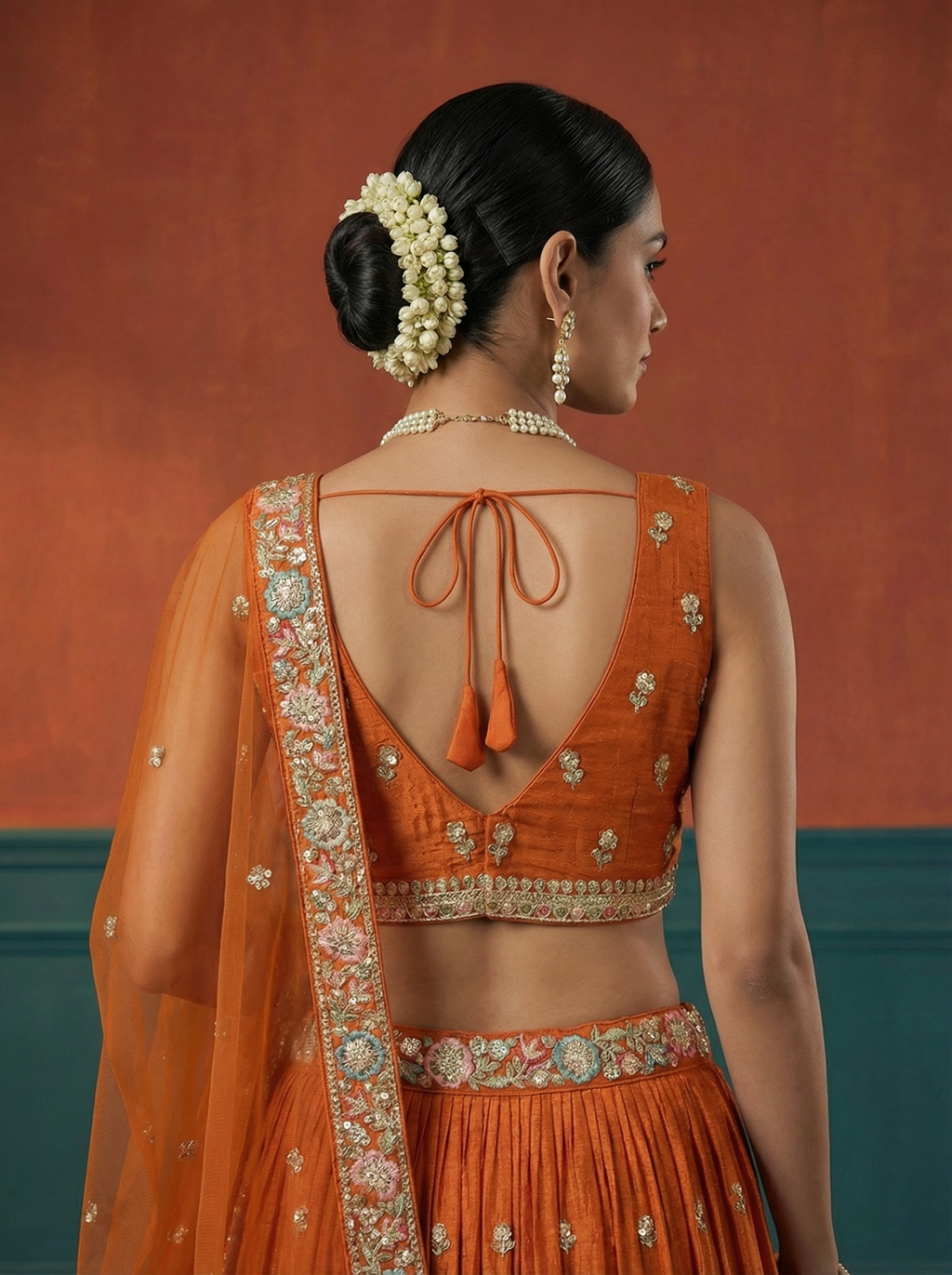 Orange Georgette Lahenga with Sequince Embroidery