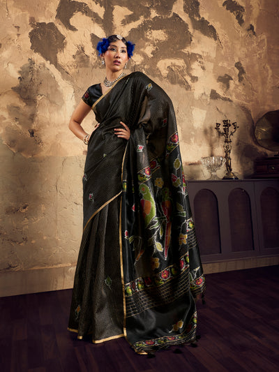 Black Tussar Handloom Silk Saree