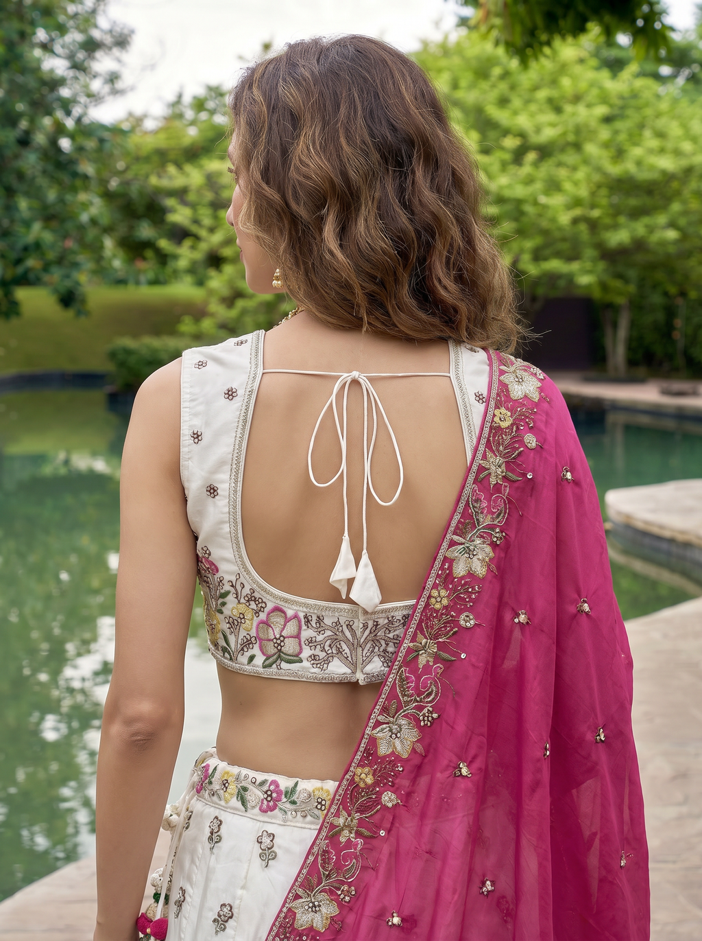 White & Rani Chiffon Lahenga with Sequince Embroidery