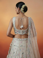 Silver Organza Lahenga with Swarovski Stones & Embroidery