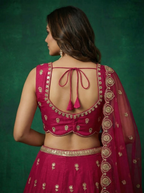 Pink Chinnon Silk Lahenga with Moti Sequince Embroidery
