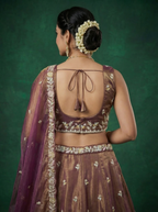 Rust Brown Tissue Lahenga with Moti Embroidery