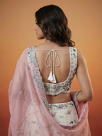White & Pink Organza Lahenga with Swarovski Stones & Embroidery