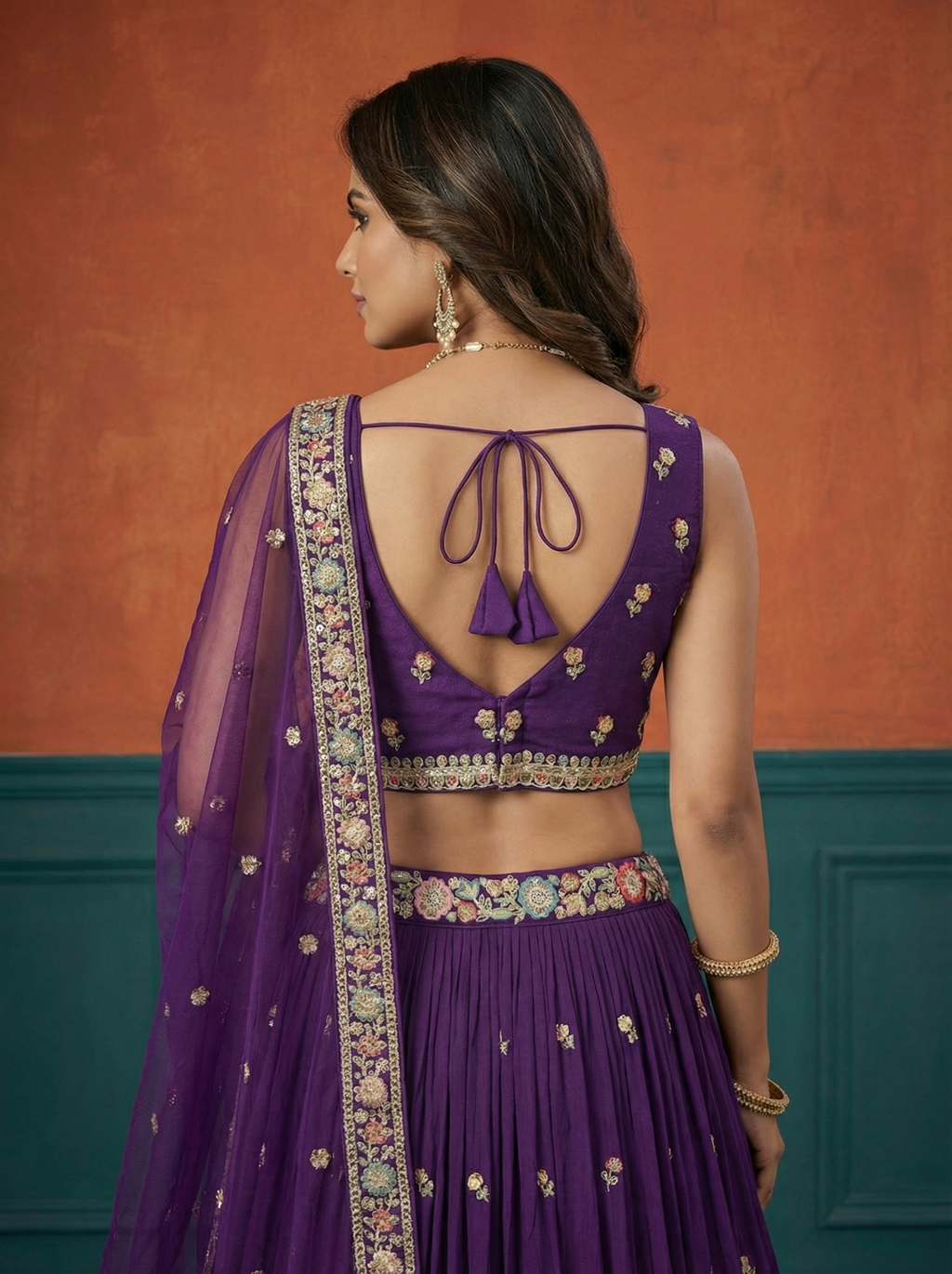 Purple Georgette Lahenga with Sequince Embroidery