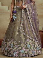 Shade of Purple Tissue Lahenga with Moti Embroidery
