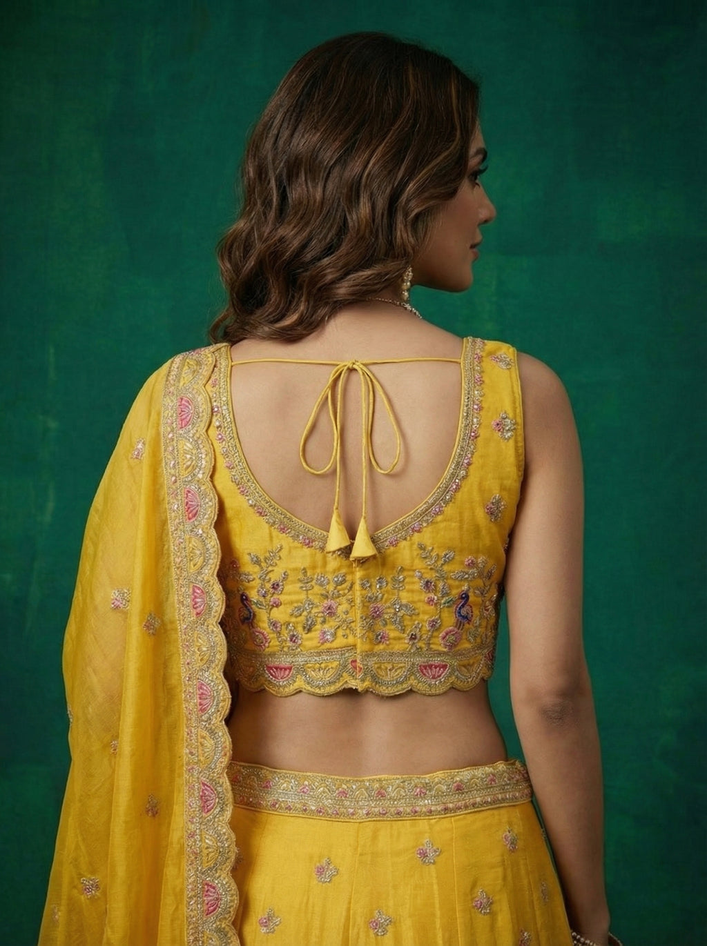 Yellow Tissue Lahenga with Zarkan Embroidery
