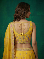 Yellow Tissue Lahenga with Zarkan Embroidery