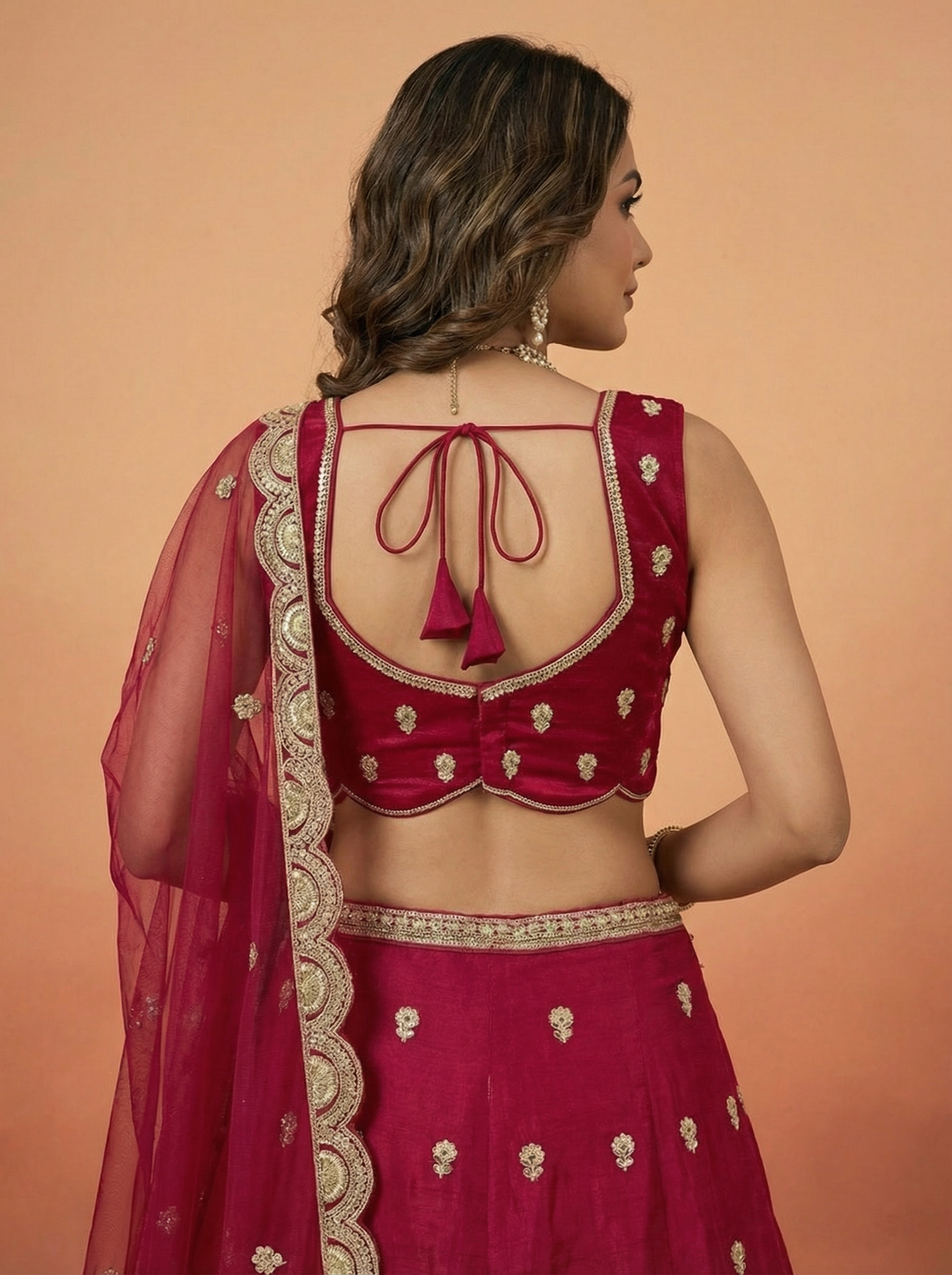 Pink Chinnon Silk Lahenga With Motif Sequince Embroidery