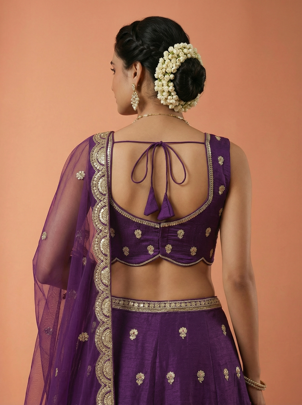 Magenta Chinnon Silk Lahenga With Motif Sequince Embroidery