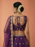 Magenta Chinnon Silk Lahenga With Motif Sequince Embroidery