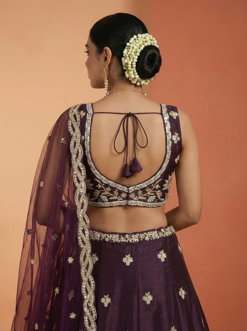 Wine Tissue silk Lahenga with Sequince Embroidery