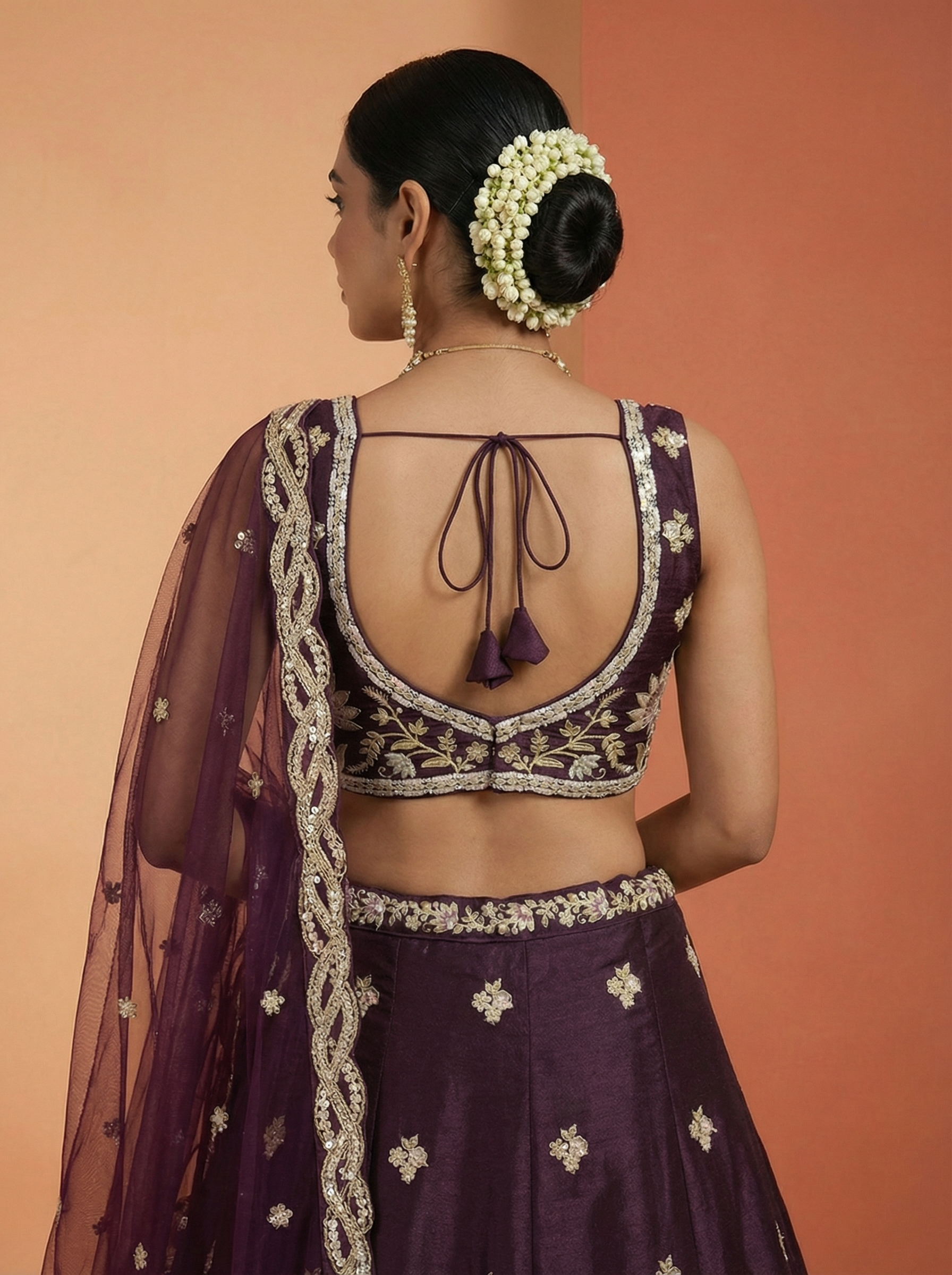 Wine Tissue silk Lahenga with Sequince Embroidery