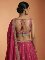 Pink Tissue Lahenga with colourful Peacock Embroidery