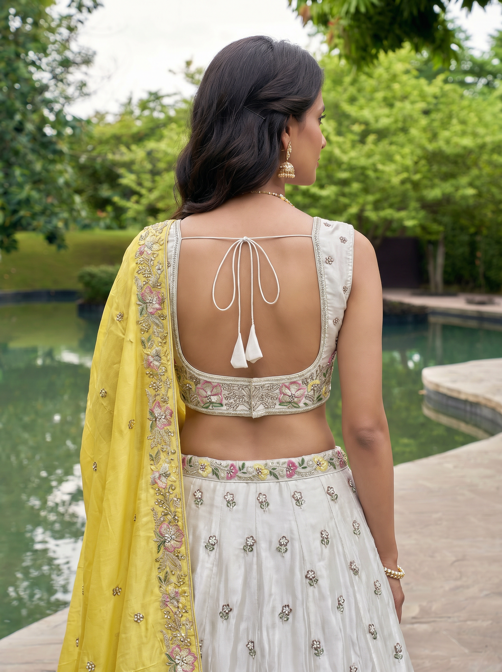 Grey & Mustard Chiffon Lahenga with Sequince Embroidery