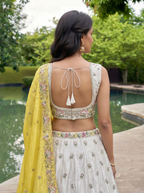 Grey & Mustard Chiffon Lahenga with Sequince Embroidery