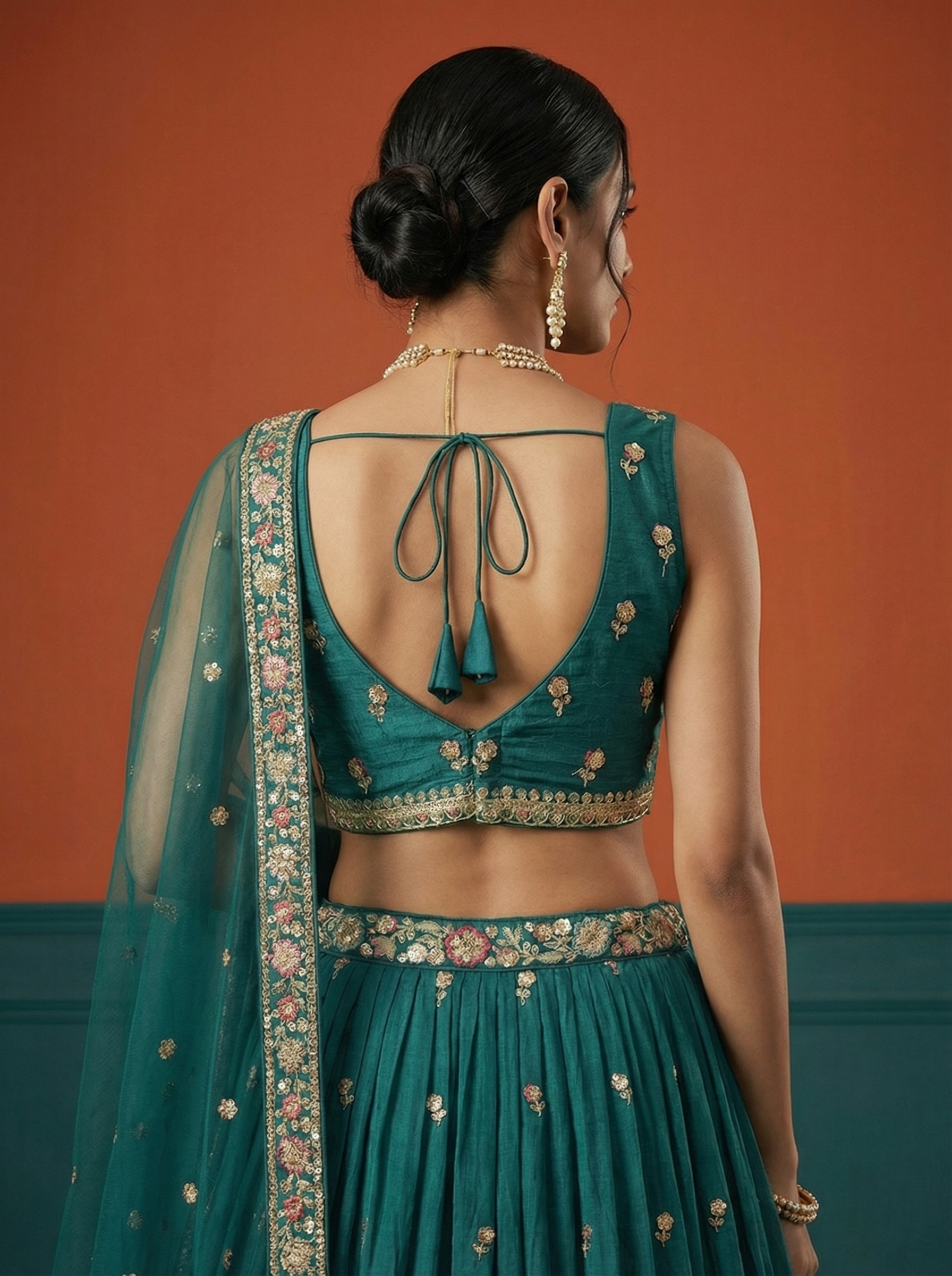 Green Georgette Lahenga with Sequince Embroidery