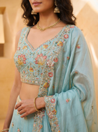 Light Blue Organza Lahenga with Zarkan & Sequince Embroidery
