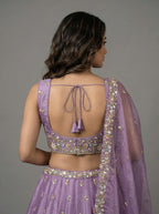 Lavender Tissue Lahenga with Sequince Embroidery