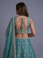 Sea Green Tissue Lahenga with Sequince Embroidery