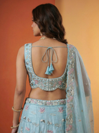 Light Blue Organza Lahenga with Swarovski Stone & Embroidery