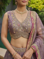 Mauve Tissue Lahenga with Sequince Embroidery