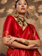 Red Tussar Handloom Silk Saree