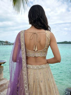 Purple Tissue Lahenga with Beads & Zari Embroidery