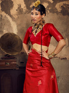 Red Tussar Handloom Silk Saree
