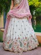 Cream & Pink Organza Lahenga with Zarkan & Sequince Embroidery